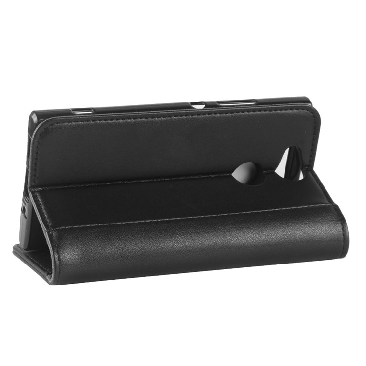 Genuine Split Leather Wallet Stand Cell Phone Case for Sony Xperia XA2 - Black-7