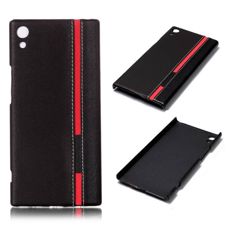 Contrast Color PU Leather Coated Hard PC Phone Case for Sony Xperia XA1 Ultra - Black-1