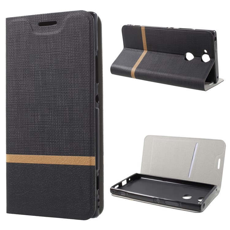 Cross Texture Contrast Color Stand Leather Case for Sony Xperia XA2 - Black-1