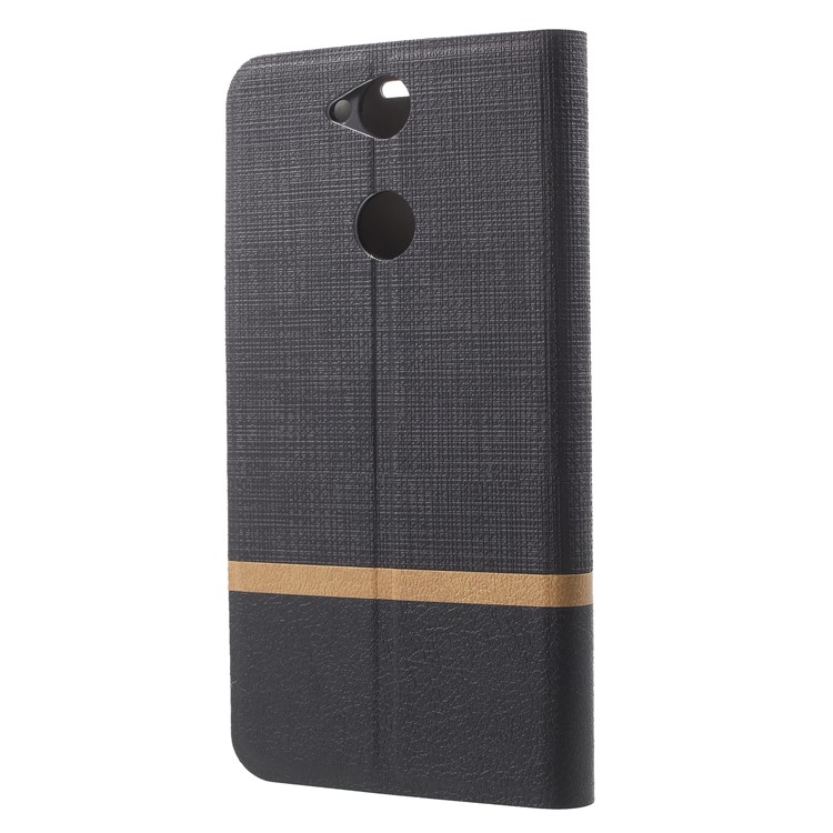 Cross Texture Contrast Color Stand Leather Case for Sony Xperia XA2 - Black-2