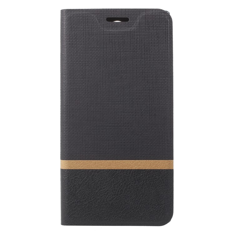 Cross Texture Contrast Color Stand Leather Case for Sony Xperia XA2 - Black-3