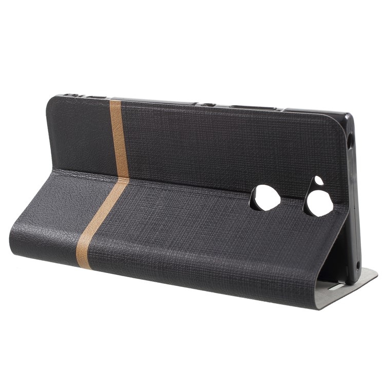 Cross Texture Contrast Color Stand Leather Case for Sony Xperia XA2 - Black-4