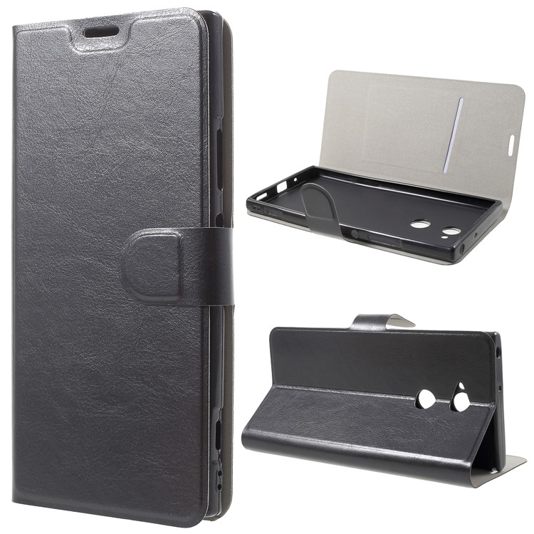 For Sony Xperia XA2 Ultra Crazy Horse Texture Card Holder Leather Case (Built-in Steel Sheet) - Black-1