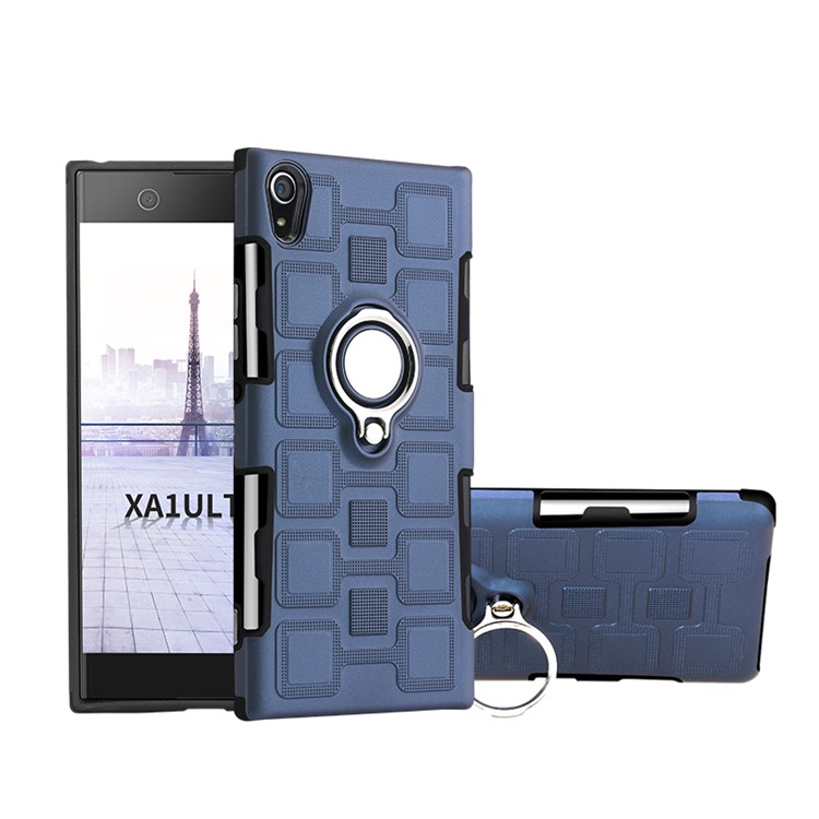 Geometric Pattern Magnetic Car Mount Ring Holder TPU PC Hybrid Case for Sony Xperia XA1 Ultra - Dark Blue-1