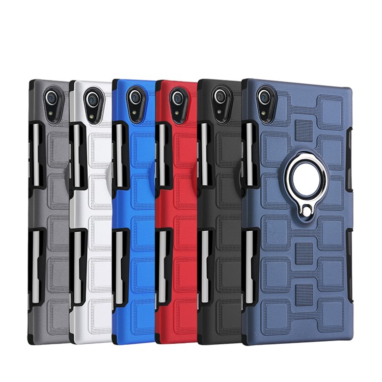 Geometric Pattern Magnetic Car Mount Ring Holder TPU PC Hybrid Case for Sony Xperia XA1 Ultra - Dark Blue-11