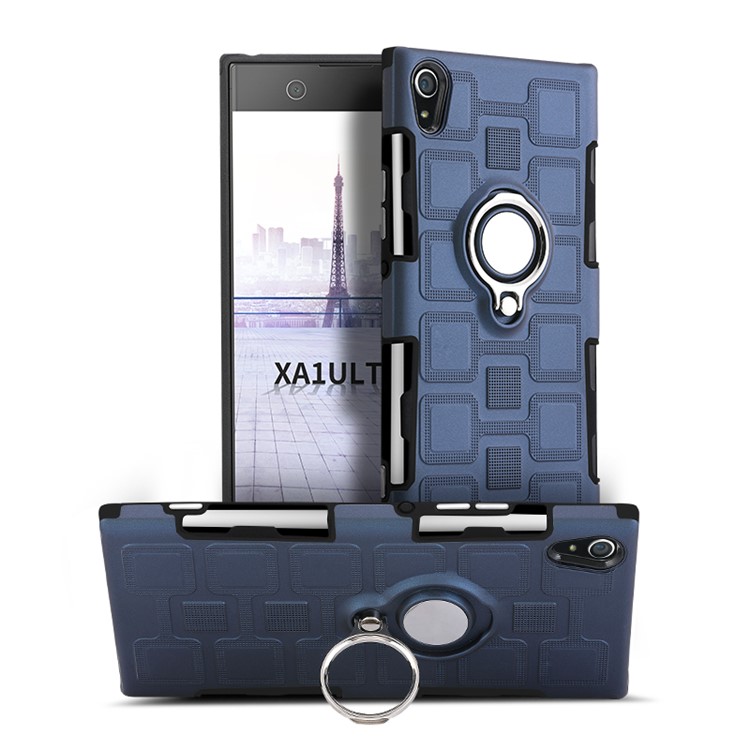 Geometric Pattern Magnetic Car Mount Ring Holder TPU PC Hybrid Case for Sony Xperia XA1 Ultra - Dark Blue-3