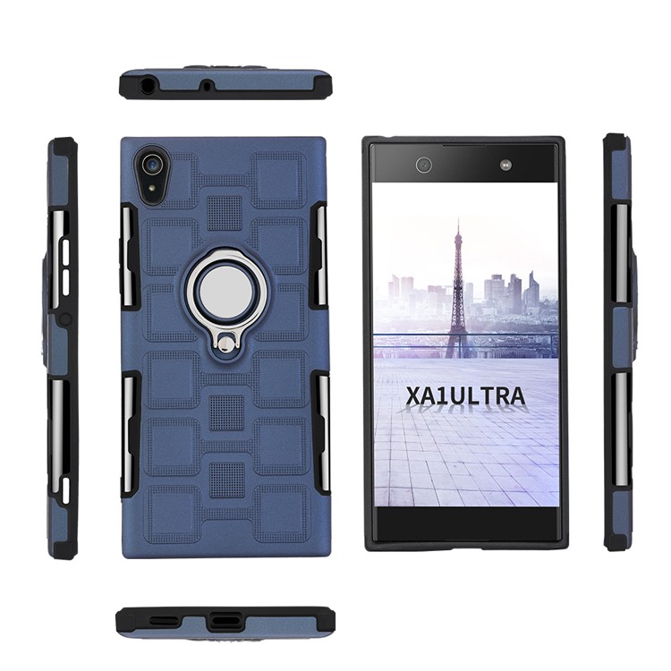 Geometric Pattern Magnetic Car Mount Ring Holder TPU PC Hybrid Case for Sony Xperia XA1 Ultra - Dark Blue-4