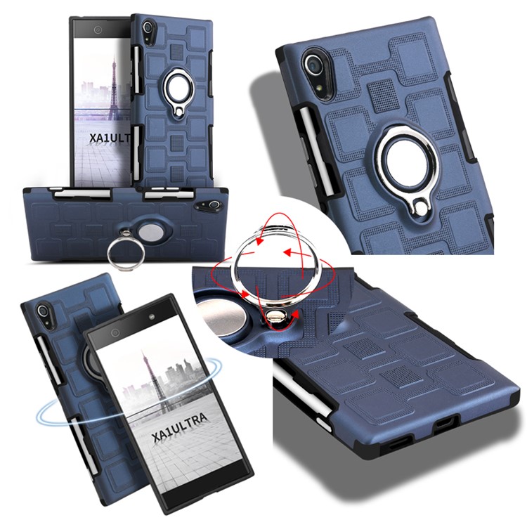 Geometric Pattern Magnetic Car Mount Ring Holder TPU PC Hybrid Case for Sony Xperia XA1 Ultra - Dark Blue-5