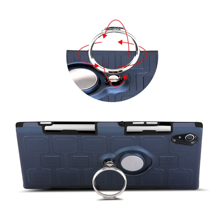 Geometric Pattern Magnetic Car Mount Ring Holder TPU PC Hybrid Case for Sony Xperia XA1 Ultra - Dark Blue-6