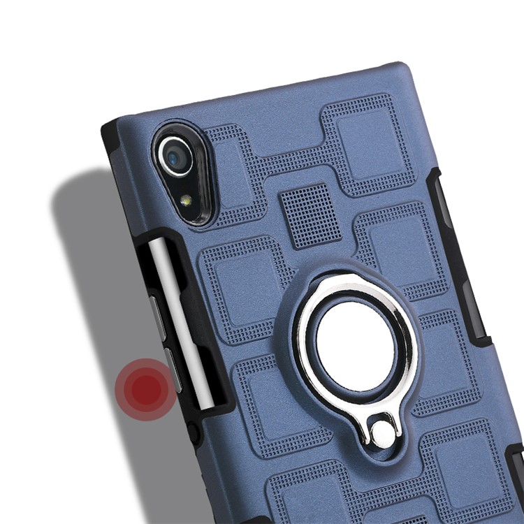 Geometric Pattern Magnetic Car Mount Ring Holder TPU PC Hybrid Case for Sony Xperia XA1 Ultra - Dark Blue-7