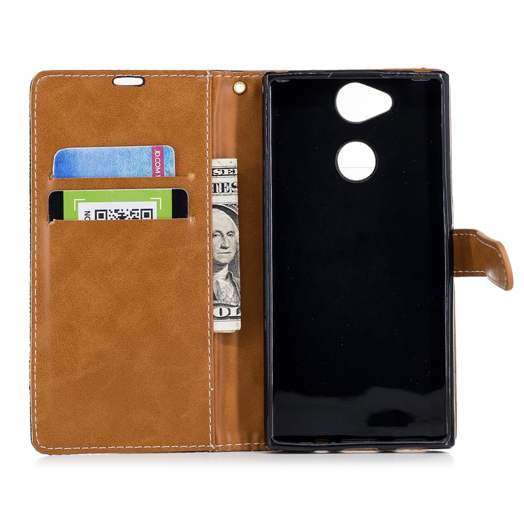 Two-tone Jean Cloth Wallet Leather Stand Cell Phone Cover for Sony Xperia XA2 - Black-10