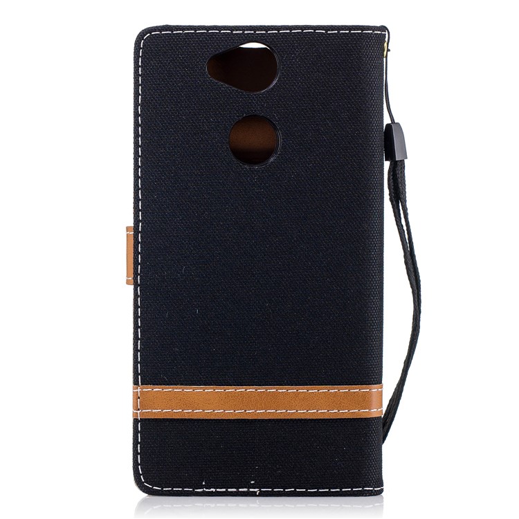 Two-tone Jean Cloth Wallet Leather Stand Cell Phone Cover for Sony Xperia XA2 - Black-3