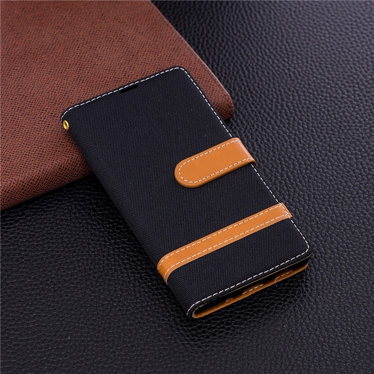 Two-tone Jean Cloth Wallet Leather Stand Cell Phone Cover for Sony Xperia XA2 - Black-4