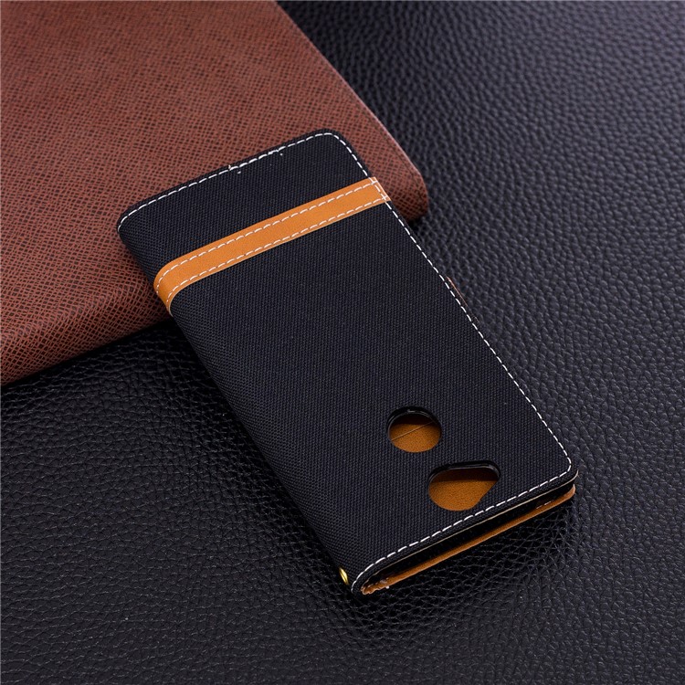 Two-tone Jean Cloth Wallet Leather Stand Cell Phone Cover for Sony Xperia XA2 - Black-5