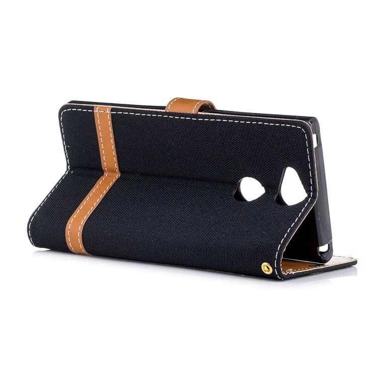 Two-tone Jean Cloth Wallet Leather Stand Cell Phone Cover for Sony Xperia XA2 - Black-6