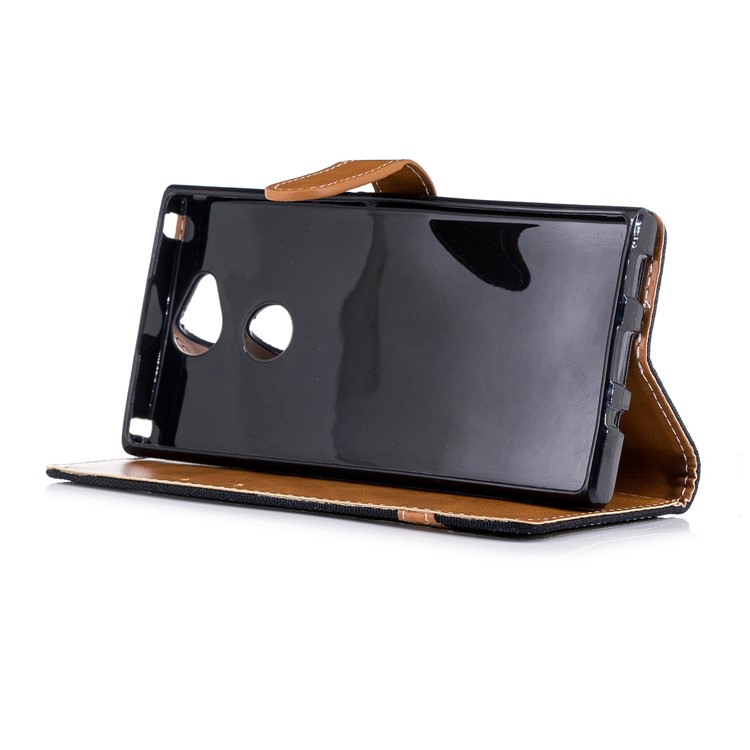 Two-tone Jean Cloth Wallet Leather Stand Cell Phone Cover for Sony Xperia XA2 - Black-7