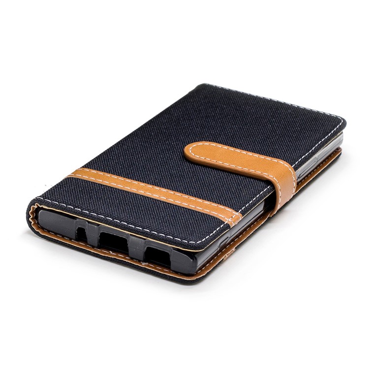 Two-tone Jean Cloth Wallet Leather Stand Cell Phone Cover for Sony Xperia XA2 - Black-8