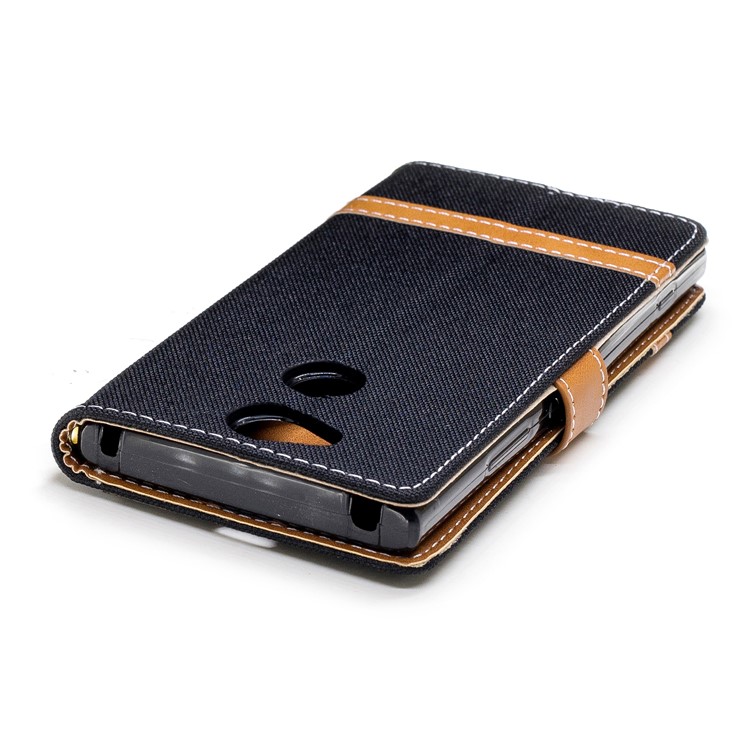 Two-tone Jean Cloth Wallet Leather Stand Cell Phone Cover for Sony Xperia XA2 - Black-9