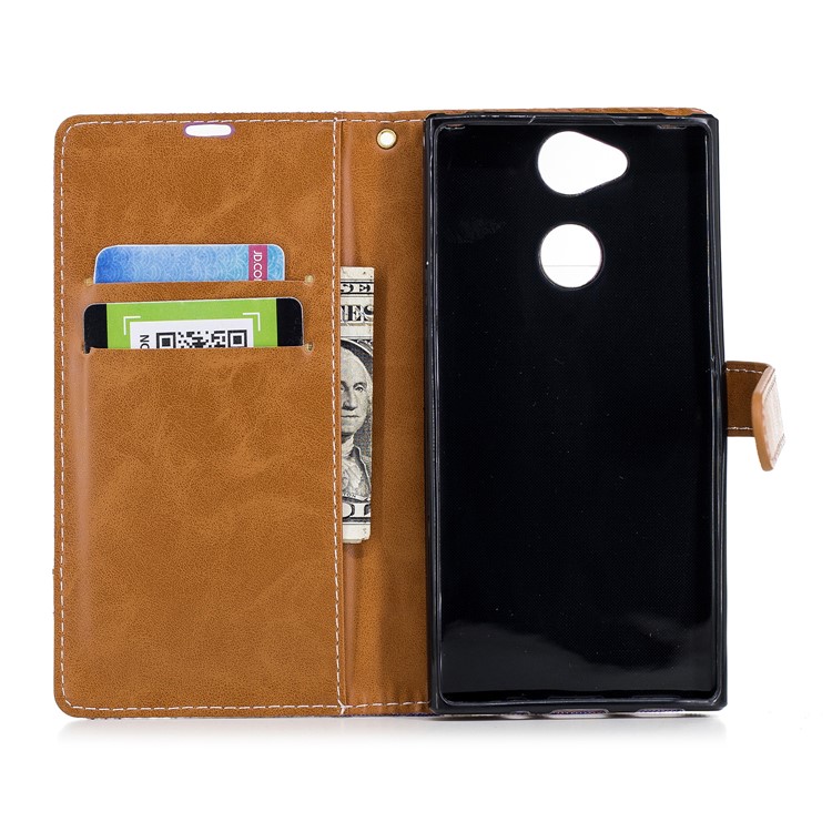Bi-color Jean Cloth Wallet Leather Stand Mobile Casing for Sony Xperia XA2 - Purple-10