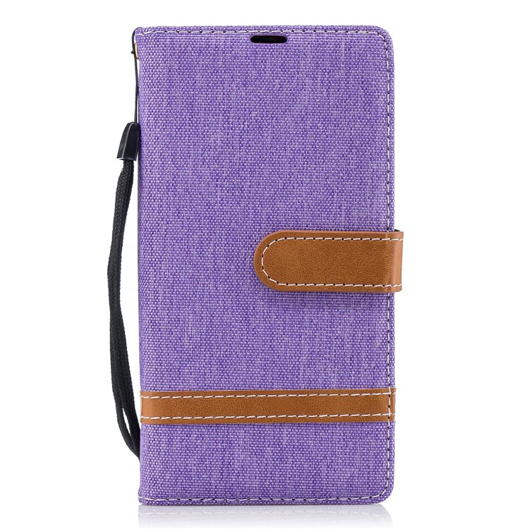Bi-color Jean Cloth Wallet Leather Stand Mobile Casing for Sony Xperia XA2 - Purple-2