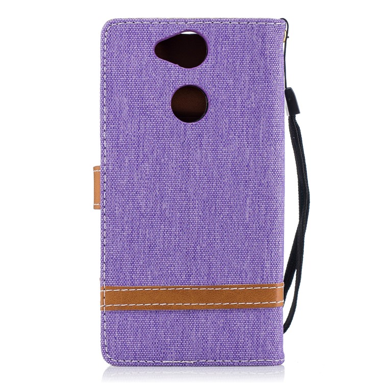 Bi-color Jean Cloth Wallet Leather Stand Mobile Casing for Sony Xperia XA2 - Purple-3