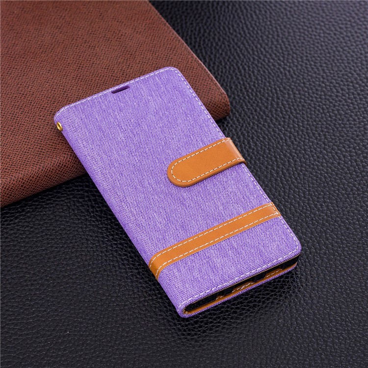 Bi-color Jean Cloth Wallet Leather Stand Mobile Casing for Sony Xperia XA2 - Purple-4