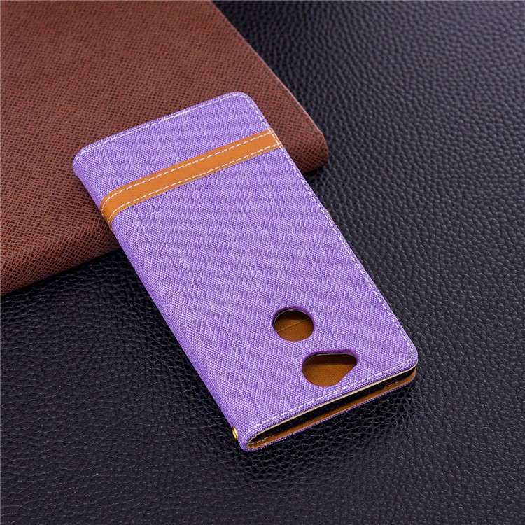 Bi-color Jean Cloth Wallet Leather Stand Mobile Casing for Sony Xperia XA2 - Purple-5