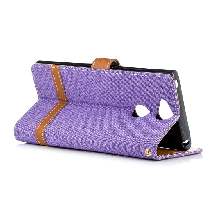 Bi-color Jean Cloth Wallet Leather Stand Mobile Casing for Sony Xperia XA2 - Purple-6