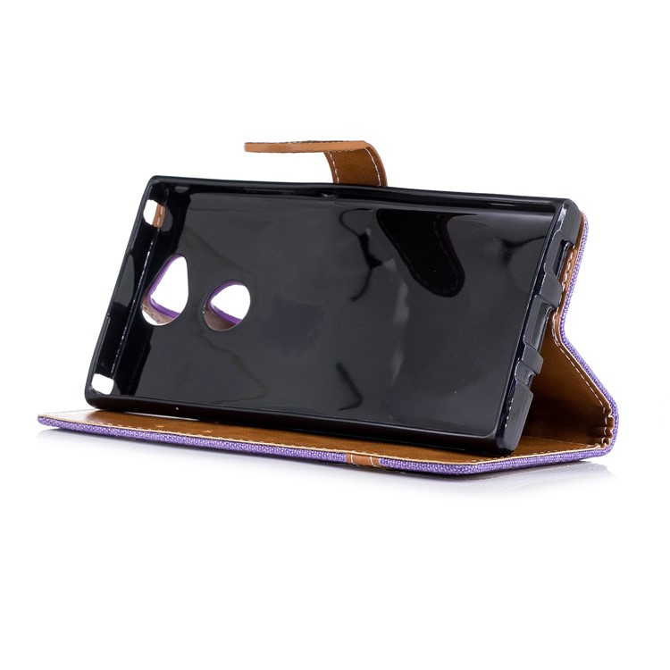 Bi-color Jean Cloth Wallet Leather Stand Mobile Casing for Sony Xperia XA2 - Purple-7