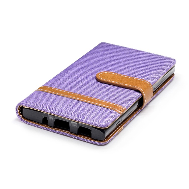 Bi-color Jean Cloth Wallet Leather Stand Mobile Casing for Sony Xperia XA2 - Purple-8