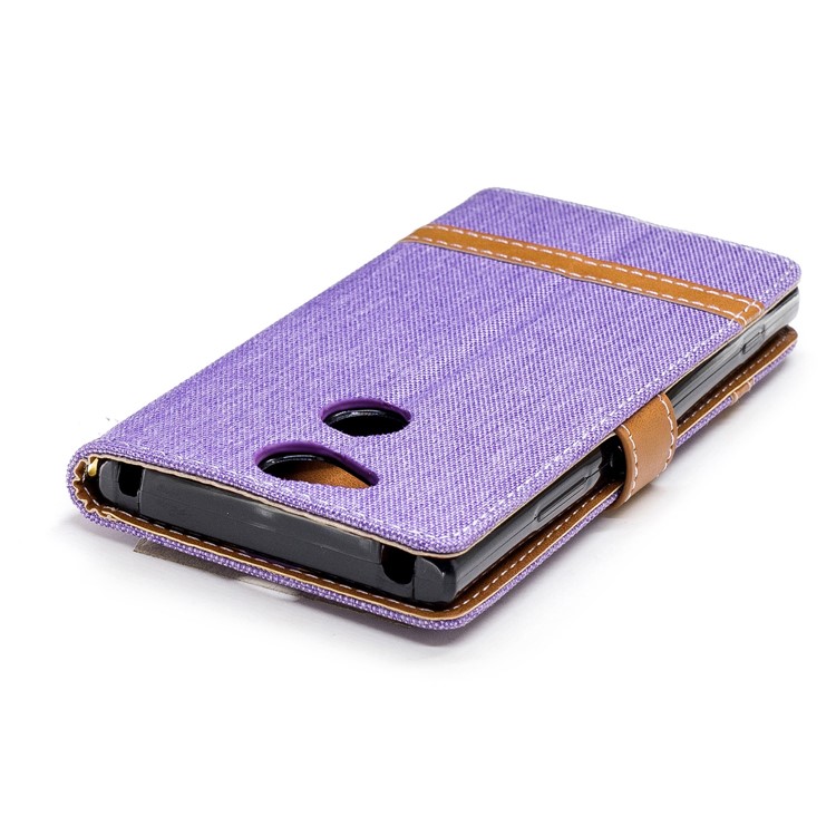 Bi-color Jean Cloth Wallet Leather Stand Mobile Casing for Sony Xperia XA2 - Purple-9