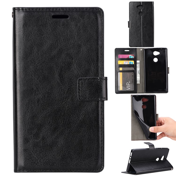 BTRCASE Crazy Horse Texture Leather Wallet Case for Sony Xperia L2 - Black-1