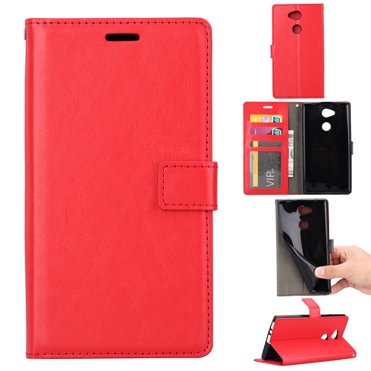 BTRCASE Crazy Horse Grain Leather Stand Wallet Protection Cover Case for Sony Xperia L2 - Red-1