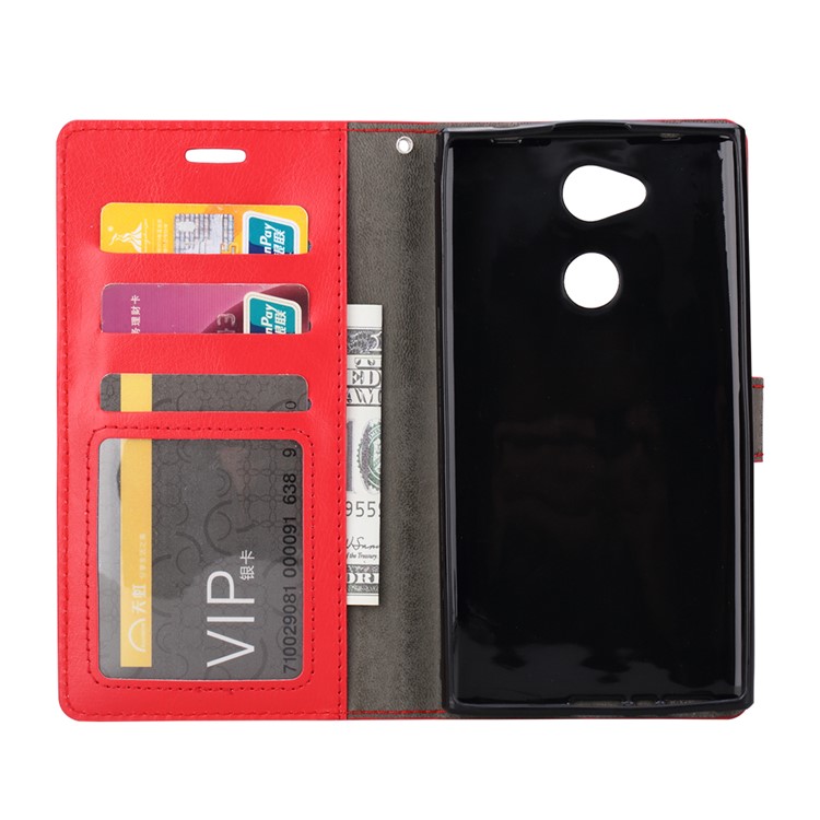 BTRCASE Crazy Horse Grain Leather Stand Wallet Protection Cover Case for Sony Xperia L2 - Red-4