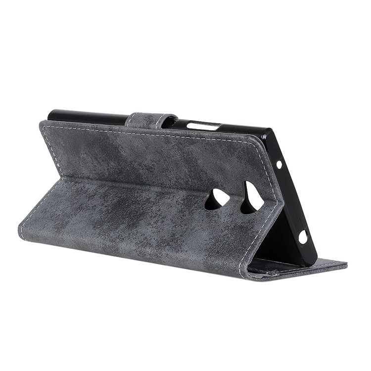 Vintage Style Wallet PU Leather Stand Protective Case for Sony Xperia XA2 Ultra - Grey-6