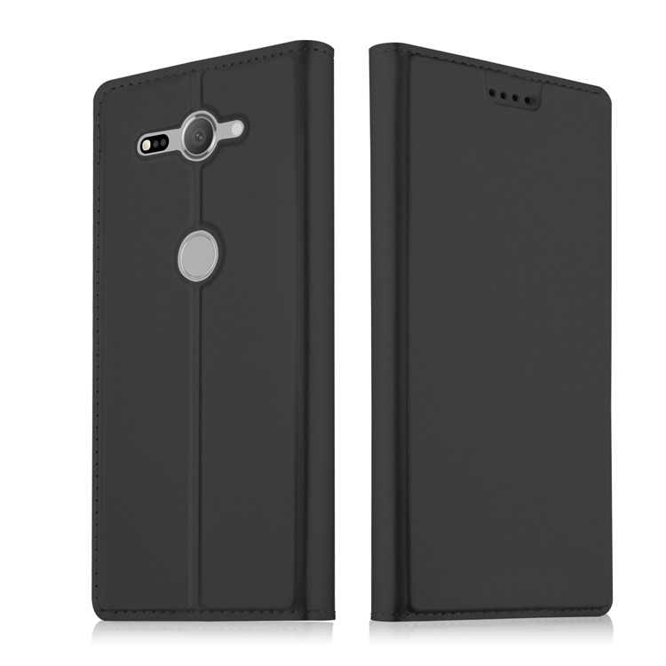Auto-absorbed Leather Card Holder Stand Case for Sony Xperia XZ2 Compact - Black-1
