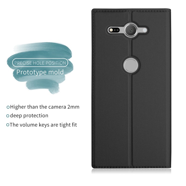 Auto-absorbed Leather Card Holder Stand Case for Sony Xperia XZ2 Compact - Black-2