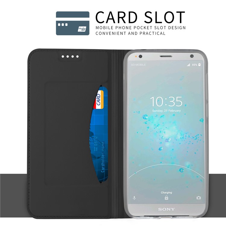 Auto-absorbed Leather Card Holder Stand Case for Sony Xperia XZ2 Compact - Black-4