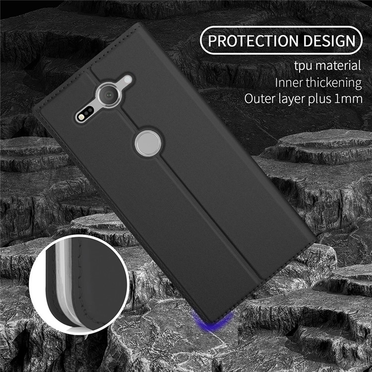 Auto-absorbed Leather Card Holder Stand Case for Sony Xperia XZ2 Compact - Black-6