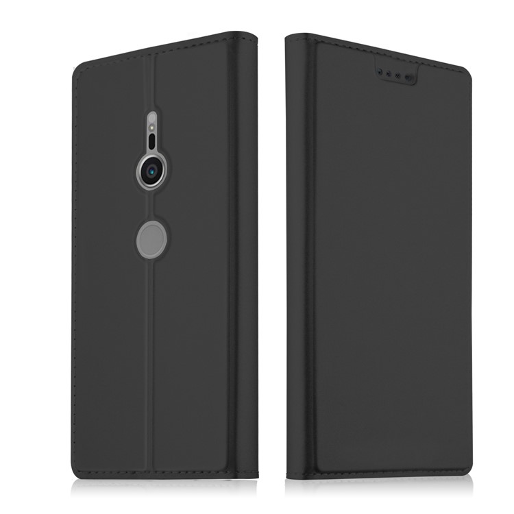 Auto-absorbed Card Holder Stand Leather Case for Sony Xperia XZ2 - Black-1