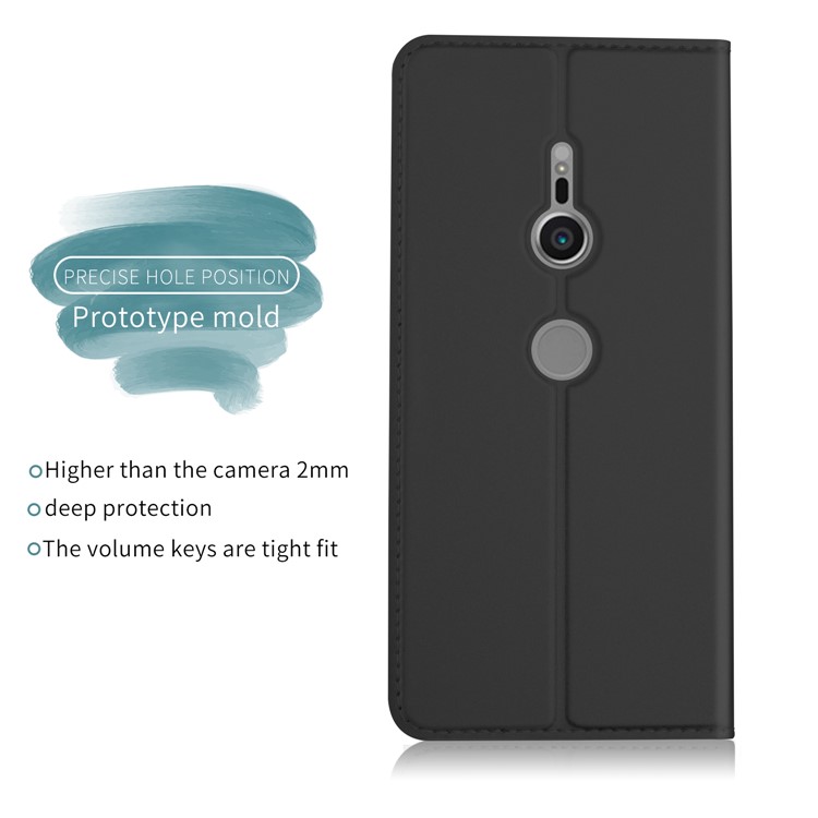 Auto-absorbed Card Holder Stand Leather Case for Sony Xperia XZ2 - Black-3