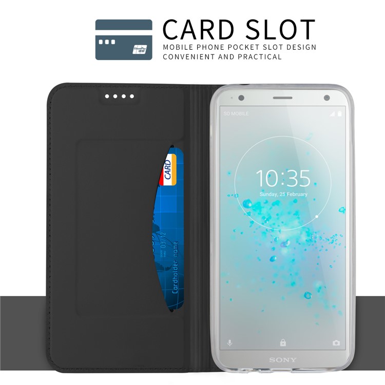 Auto-absorbed Card Holder Stand Leather Case for Sony Xperia XZ2 - Black-7