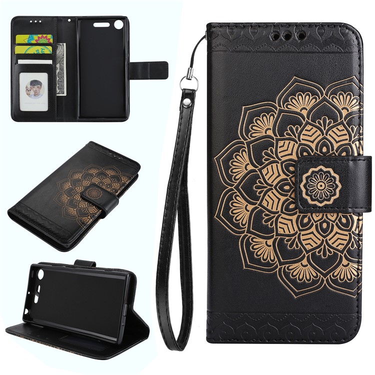 Imprinted Mandala Pattern Leather Wallet Case with Stand for Sony Xperia XZ1 - Black-1