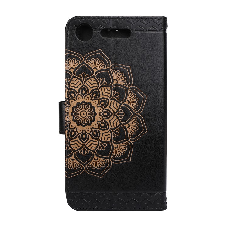 Imprinted Mandala Pattern Leather Wallet Case with Stand for Sony Xperia XZ1 - Black-2