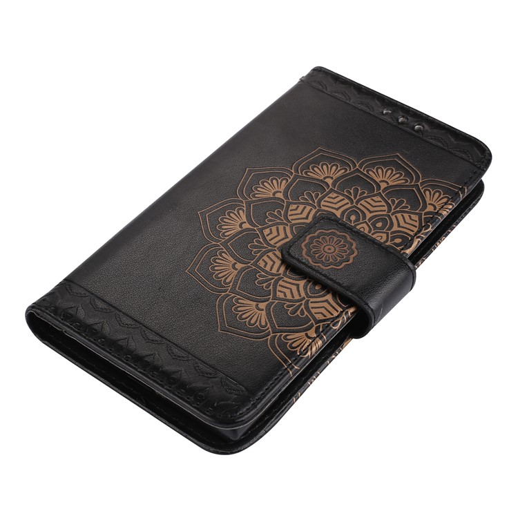Imprinted Mandala Pattern Leather Wallet Case with Stand for Sony Xperia XZ1 - Black-3