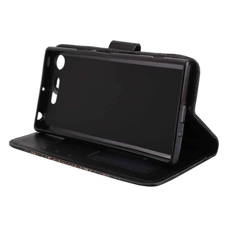 Imprinted Mandala Pattern Leather Wallet Case with Stand for Sony Xperia XZ1 - Black-4