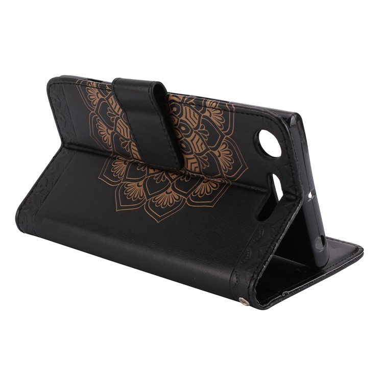 Imprinted Mandala Pattern Leather Wallet Case with Stand for Sony Xperia XZ1 - Black-5