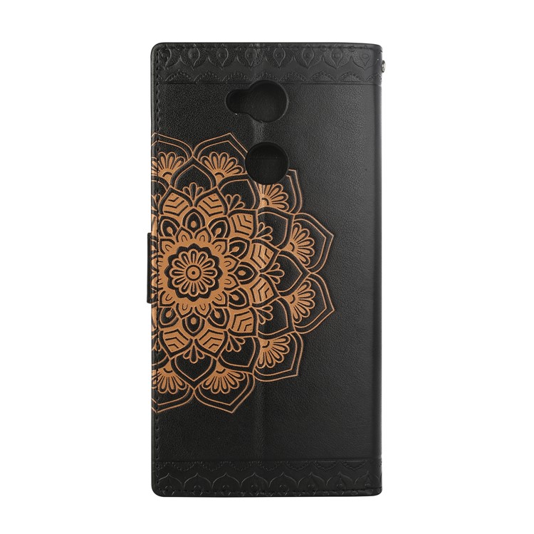 Imprinted Mandala Pattern PU Leather Wallet Case with Strap for Sony Xperia XA2 Ultra - Black-2