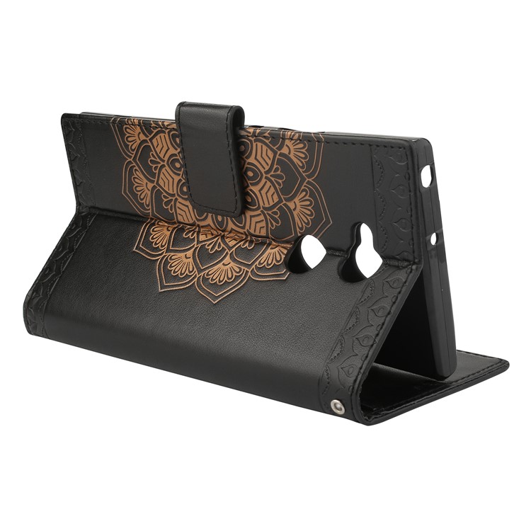 Imprinted Mandala Pattern PU Leather Wallet Case with Strap for Sony Xperia XA2 Ultra - Black-5