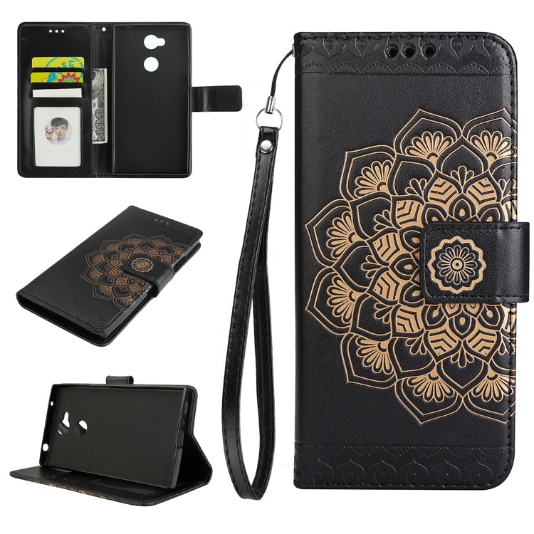 Imprinted Mandala Pattern Stand Wallet Leather Case for Sony Xperia L2 - Black-1